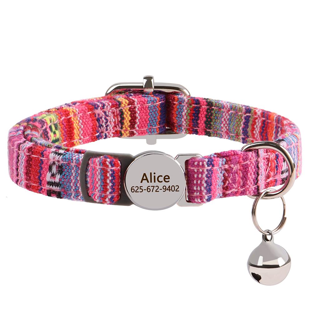 Custom Nylon Cat Collar Quick Release Small Dog Cats Collars Adjustable Pet Kitten Necklace With Bell Safety Breakaway For Cats