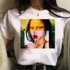Lustiges Mona Lisa Bild T-Shirt Damen Spoof Grafik T-Shirts Humorvolle Streetwear Tops Sommer Y2k Damen Bluse Kawaii Kleidung