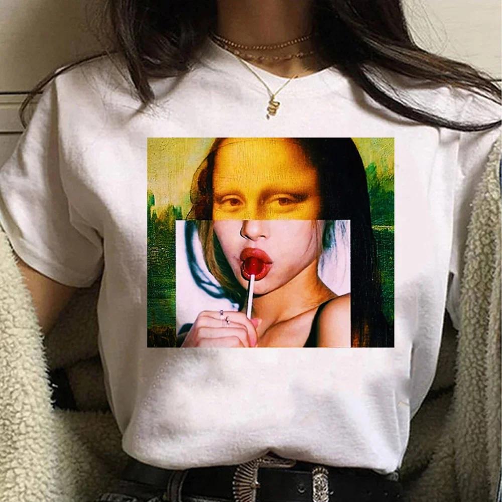 Lustiges Mona Lisa Bild T-Shirt Damen Spoof Grafik T-Shirts Humorvolle Streetwear Tops Sommer Y2k Damen Bluse Kawaii Kleidung