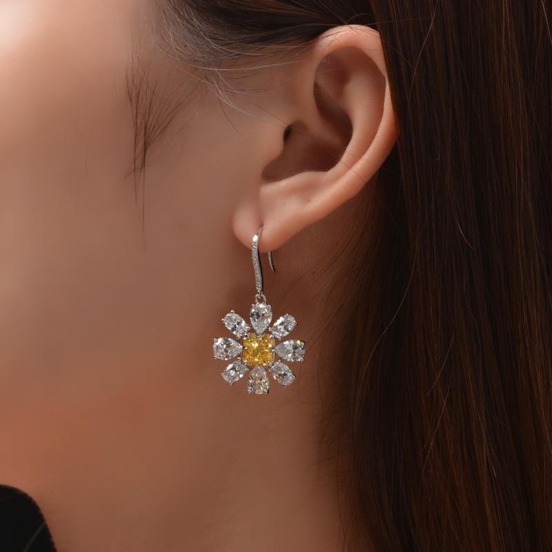 Gica Gema Pierścionek ze srebra próby 925 w kształcie kwiatu, eleganckie luksusowe kolczyki wiszące dla kobiet, delikatna, zwięzła, szykowna biżuteria wysokiej klasy, prezent