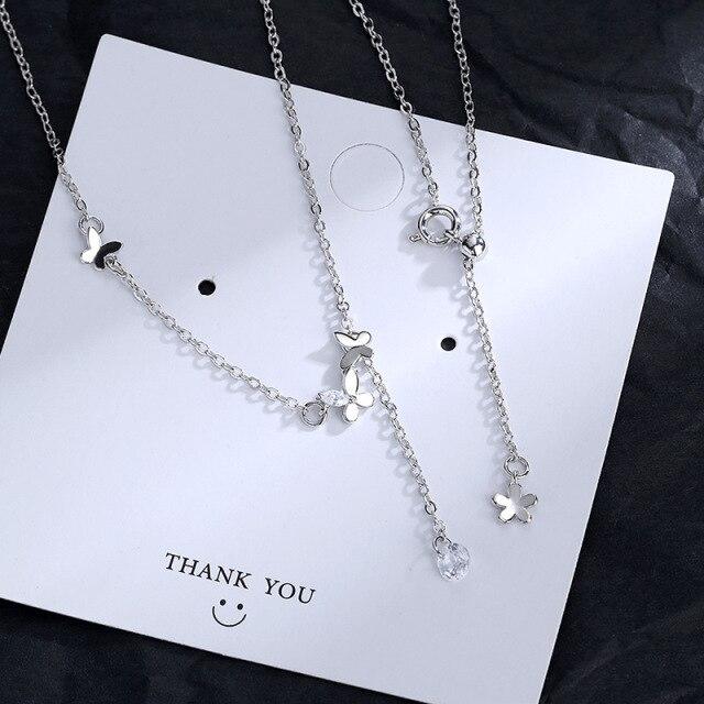 Mihan Zircon Butterfly Pendant Necklace Light Luxury Crystal Sweet Korean Temperament Chain Necklace For  Women Jewelry Gifts