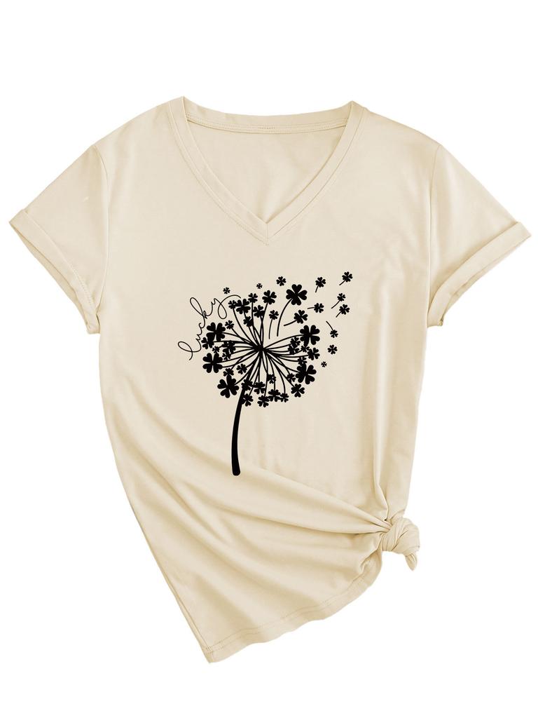 Versatile Comfortable Personality Dandelion Clover Women's V-Neck Short Sleeve T-Shirt