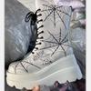 Martin Boots Gothic Slope Heel Platform Sole Spider Web Short Boots Women's Plus Size Women's Boots