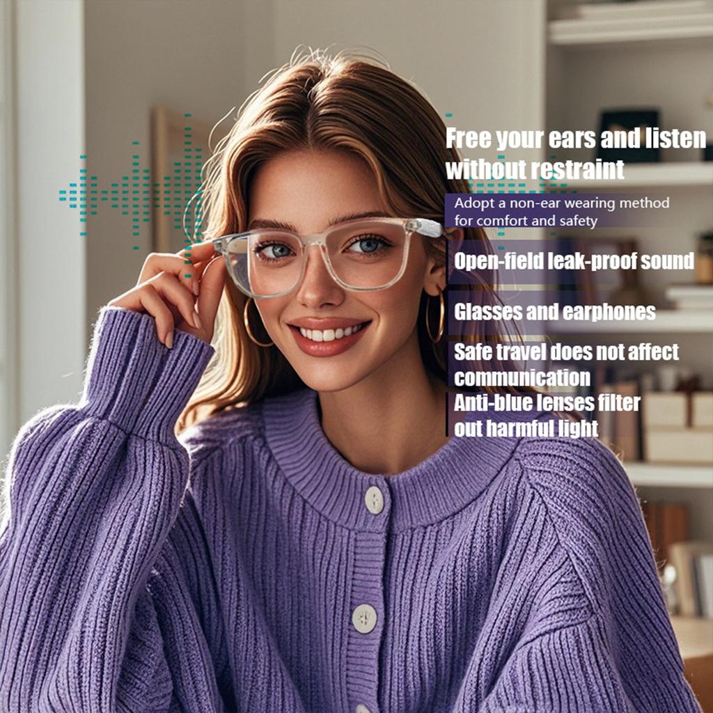 Smart Glasses for Men Women Blue Light Blocking Lens BT5.4 Audio Speaker Magnetic Charging Voice Assistance Open Ear