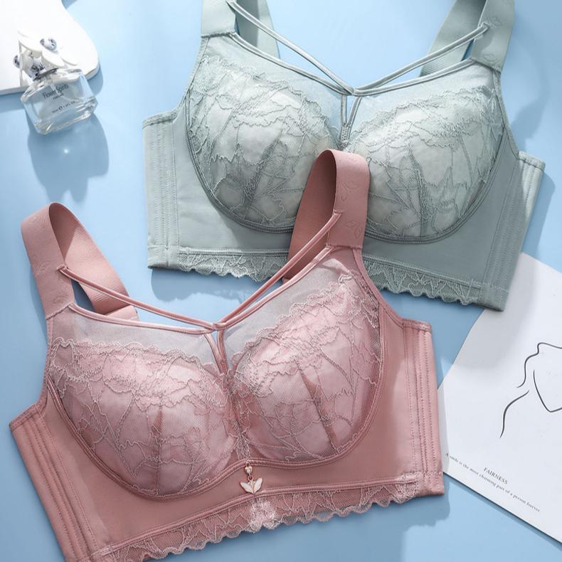 No Underwire Bra Women's Plus Size Full Cup Bra Gathered and Adjusted Lace Bra Breast Cinching Accessory Push Up Bra