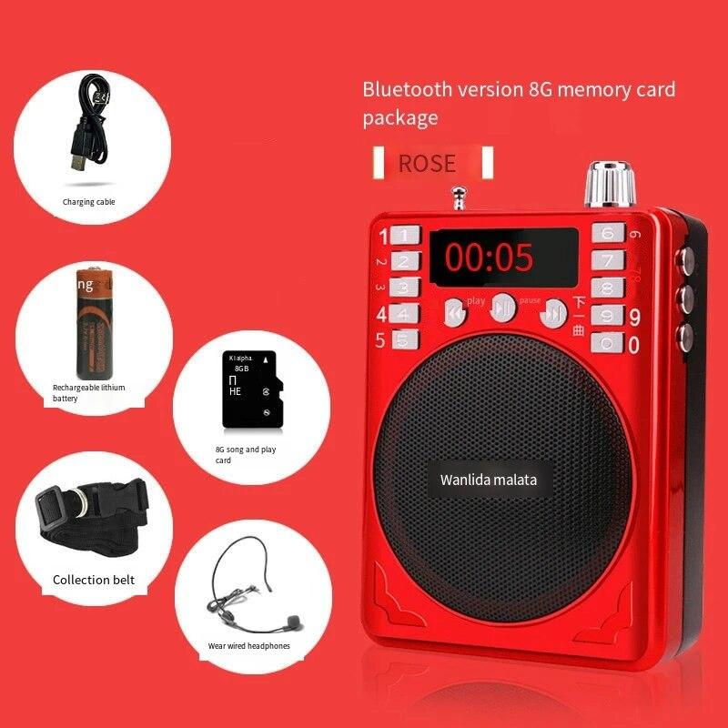 LED displej Mini rádio Bluetooth TF karta Venkovní přenosný reproduktor Vysoce hlasitý reproduktor Vysoce výkonný záznam pro starší osoby