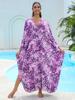 Vacation dress, long robe, loose positioned print beach cover-up, bikini dress