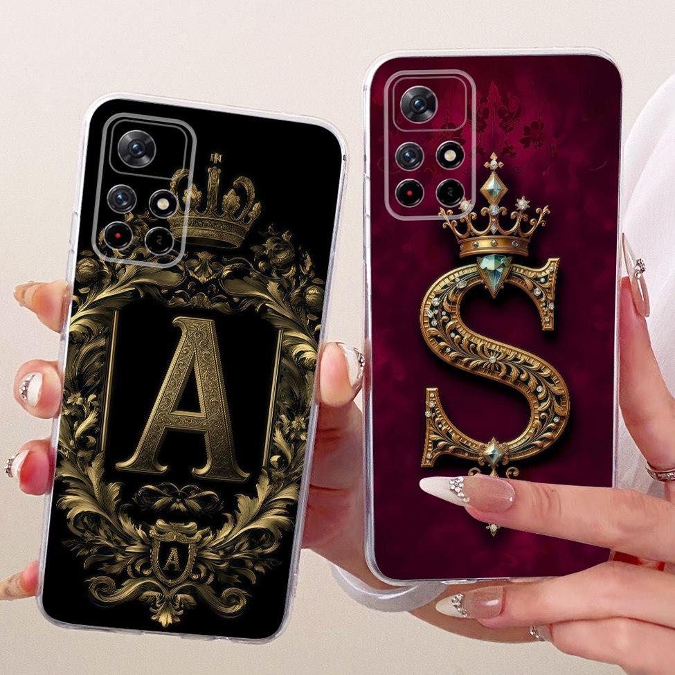 For Xiaomi Poco M4 Pro 5G Case Transparent Luxury Crown A-Z Letters 2D Flat Pattern Soft Phone Case 21091116AG MZB0BGVIN