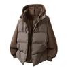 Mens Winter Puffer Jacket Faux Two-Piece Thick Hooded Loose Cotton Coat Teens
