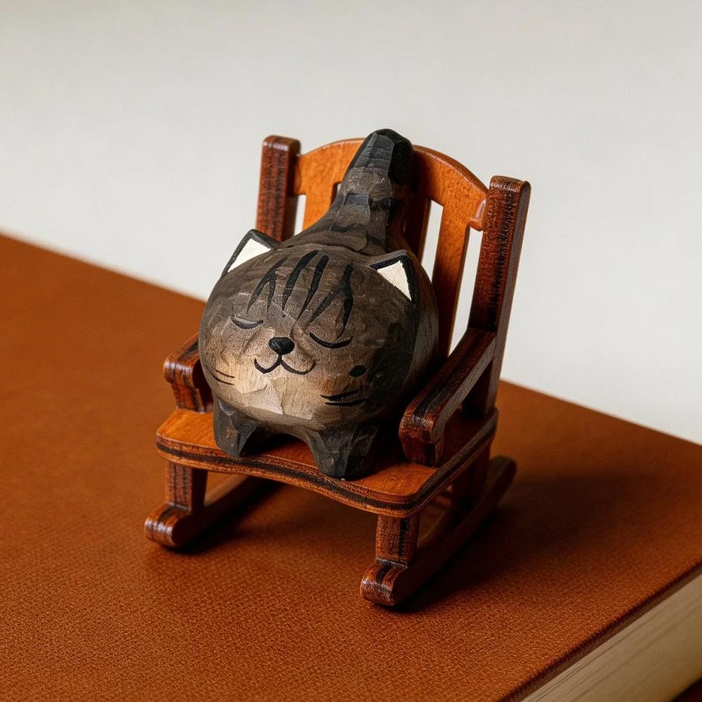 Cute Cat Animals Figurine Decorative Wooden Ornament Miniature Kitten Coffee Home Bedroom Office Desk Decoration Gift Statue