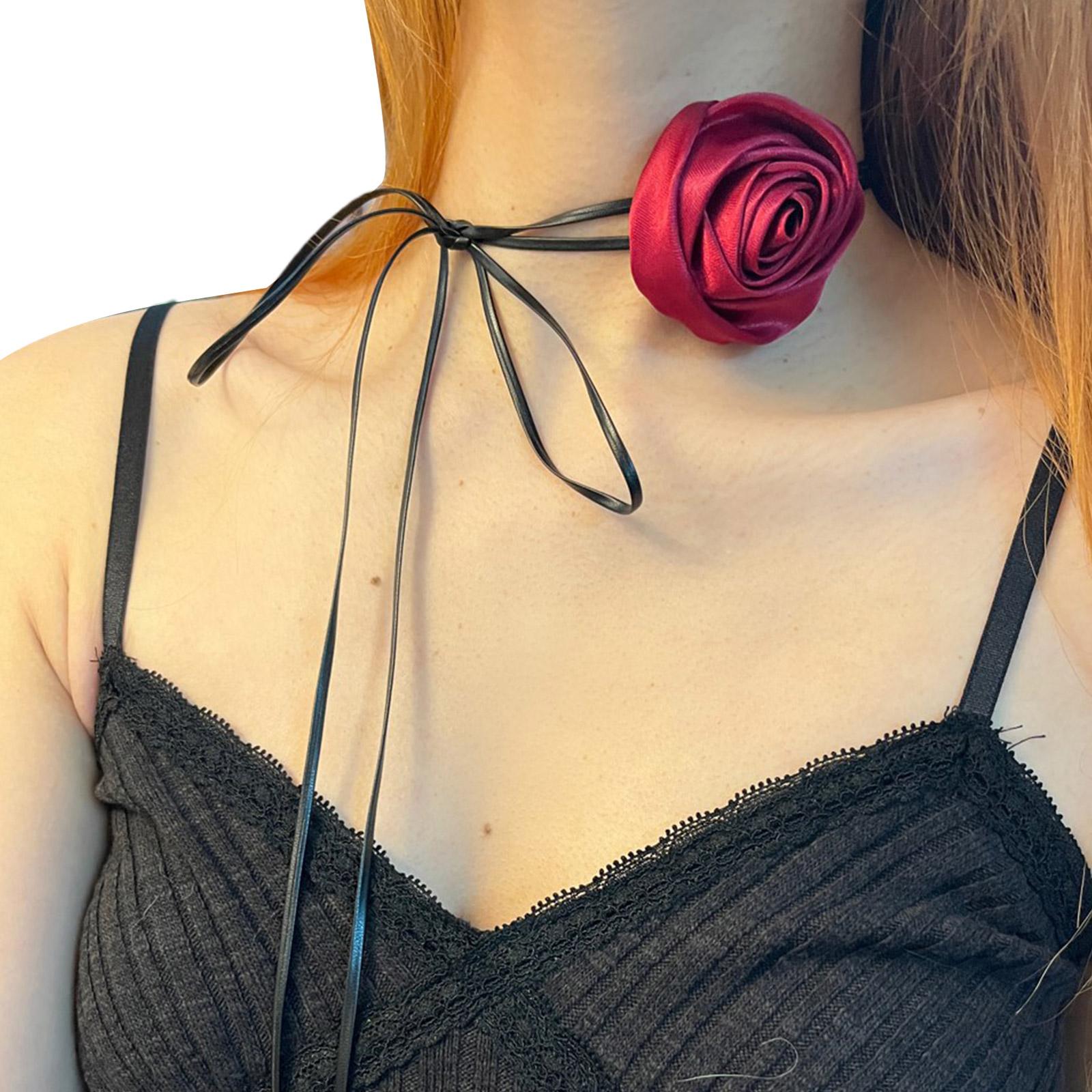 

Elegant Satin Flower Popular Collarbone Chain Rose Flower Collar Choker Clavicle Collar Ornament for Valentines Day 1 красный