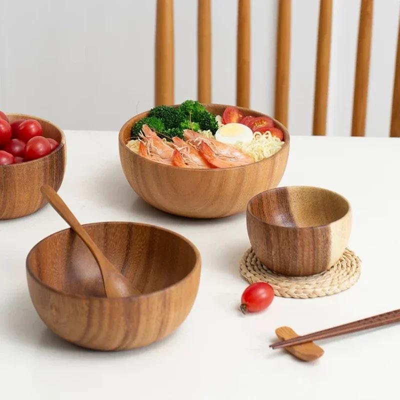 Home Wooden Bowl Japanese Acacia Wooden Salad Bowl Large Kneading Bowl Wooden Tableware