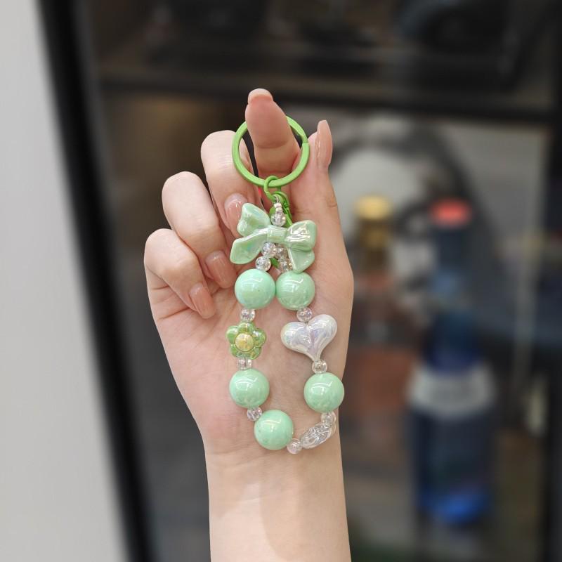 Colorful Beaded Bow Heart Keychain Pendant