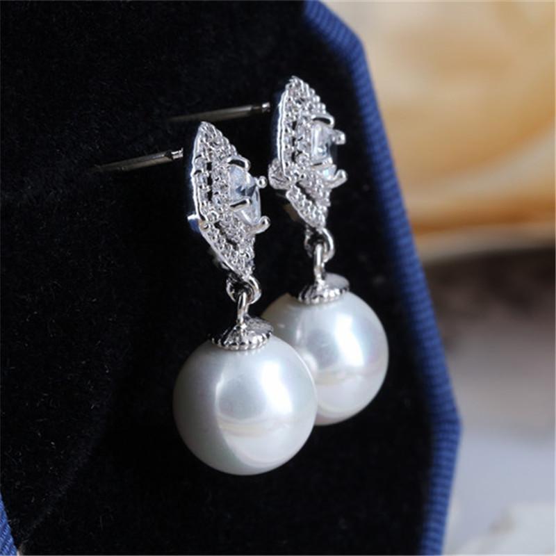 Rongqing Micro Inlay Square Zinc Drop Earrings 925 Sterling Stud Simulated Peals Earrings For Women Wedding Jewelry Gifts