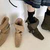 Wind Cow Anti-Velvet Fashion Boots Temperament Square Head Belt Buckle Sleeve Medium Heel Thick Heel Short Boots Large Size Boots