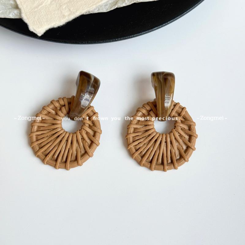 Богемные плетеные серьги из бамбука и ротанга - Уникальные преувеличенные серьги-кольца для женщин, подвески в отпускном стиле.