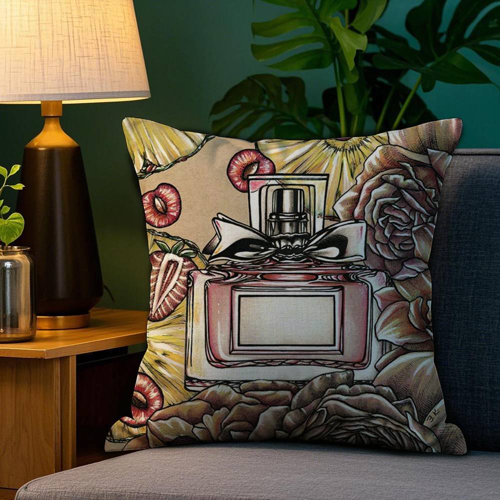 Luxury Perfume Illustration Pillow Case Home Doublesided Printing Short Plush Colorfast Microfiber Cushion Cover