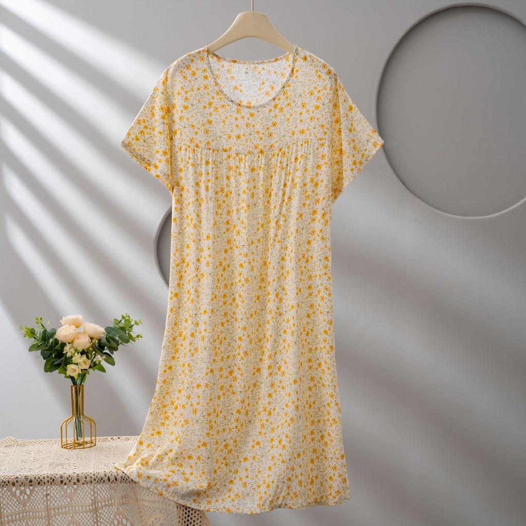 Cotton and silk dress women's summer short-sleeved fashion foreign-style pendulum nightdress mother young 1011 models