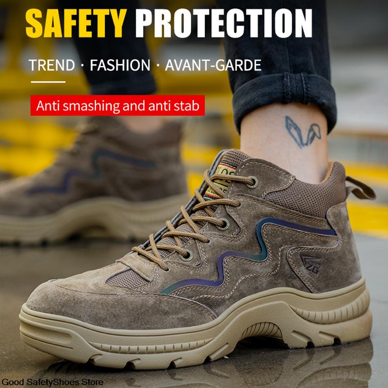 Cow Suede Work Safety Boots Men Steel Toe Shoes Puncture-Proof Indestructible Boots Safety Shoes Men Work Shoes Sneakers Male
