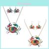 Trendiges Frühling Sommer Krebs Halsketten- und Ohrring-Set mit farbigem Tropföl-Finish