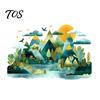 Easy Installation Wall Graphics 2Pcs Watercolor Mountain Sticker, Peel And Stick Landscape Decal, PVC Waterproof Scenery Boho Stickers Mural,