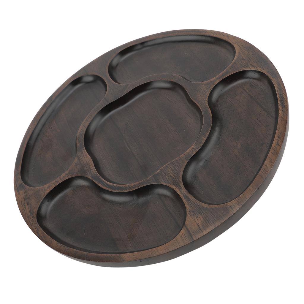 Geteilte Servierplatte Holz Rund Snackplatte Chip- und Dip-Schale mit 5 Fächern für Süßigkeiten Vorspeisen Nüsse Partys