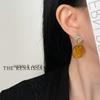 Vintage light antique geometric round hammer pattern metal brown earrings light luxury literary earrings