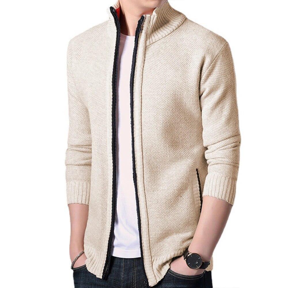 Winter Dicke Herren Strickpullover Mantel Off White Langarm Strickjacke Fleece Full Zip Männlich Kausal Plus Size Kleidung für den Herbst