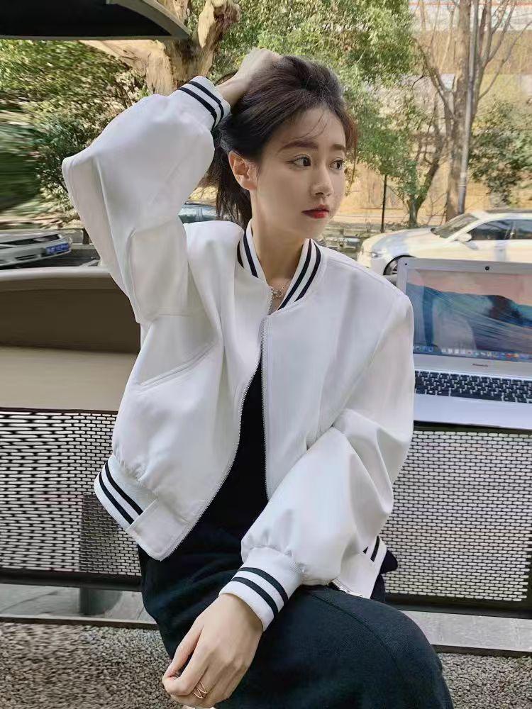 Women's White Fragrance Style Baseball Jacket 2024 - Petite, Short, High-End Niche American Design.