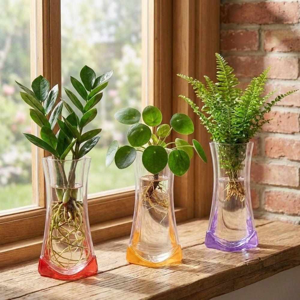 5Pcs Shatterproof Clear PVC Flower Vase Folding Plant Containers Easy To Clean Expandable Vase  Room