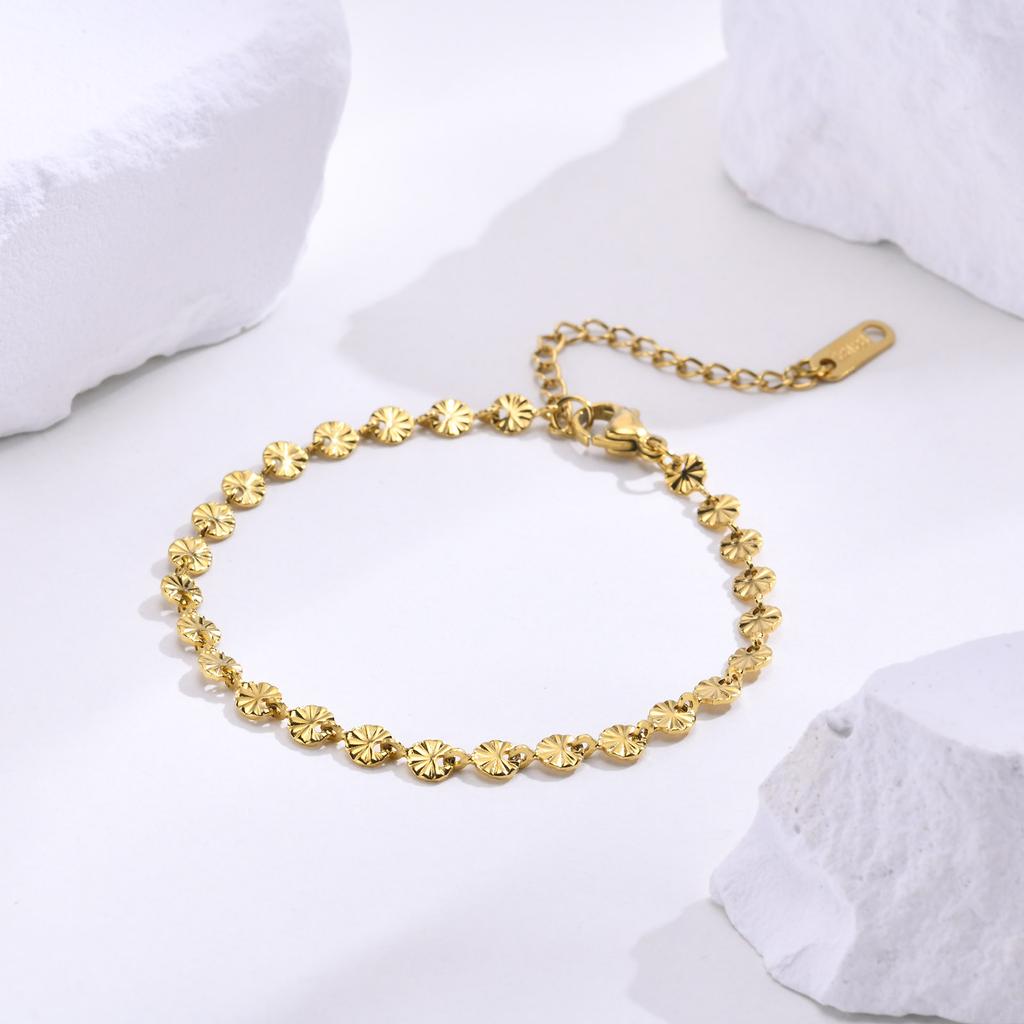 Adjustable Textured Disc Bracelet, Women's Stainless Steel Bohemian Simple Stackable Multi-Layer Jewelry