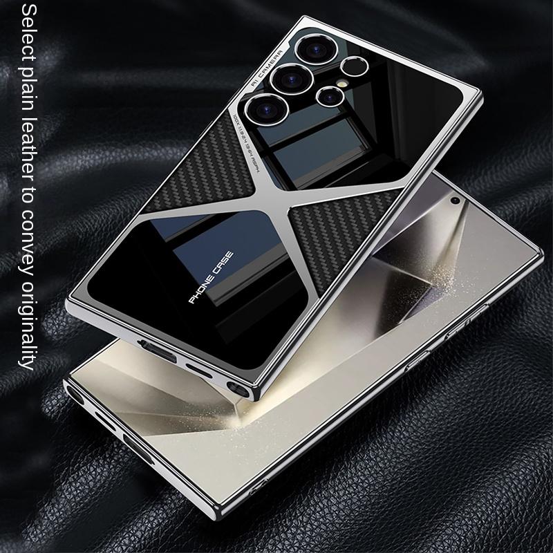 S25 S24 Ultra Electroplated Plain Leather  Phone Case for Samsung Galaxy S25 S24 S23 Ultra 5G PC+TPU Shockproof Protective Cover