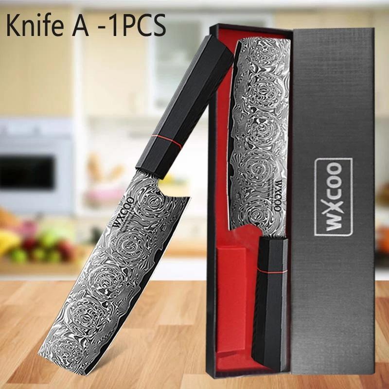 WXCOO 8inch Damascus Kiritsuke Knife VG10 Meat Cleaver Kitchen Knives Fruit Santoku Slicing Fish Fillet Boning Knife 67 Layer
