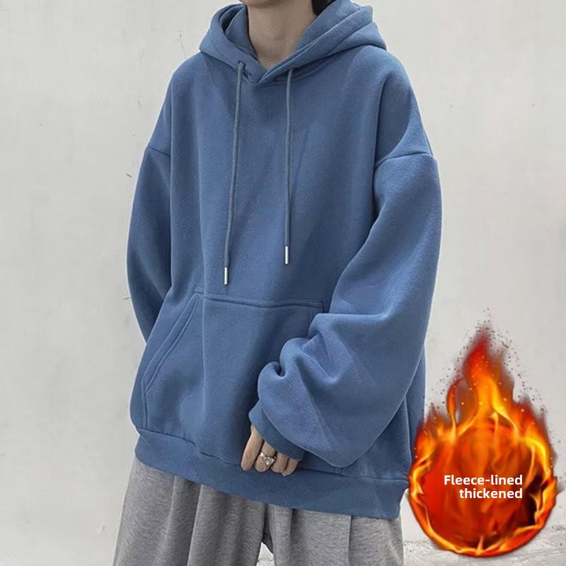 

Мужская модная однотонная толстовка с капюшоном: Свободный, повседневный, плюс бархат, настраиваемый логотип 5XL