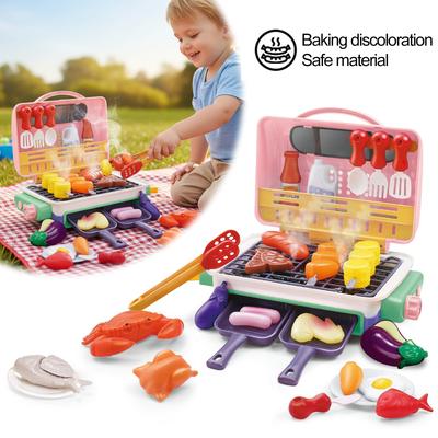 Zestaw do zabawy w grillowanie BBQ dla dzieci z funkcją sprayu, światłem i dźwiękiem, Zabawka kuchenna do udawania, Zabawki edukacyjne BBQ