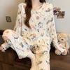 Women's Cartoon Lace Peter Pan Collar Cotton Pajamas - Long Sleeve, Spring/Fall, Winter Style