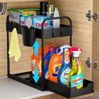 Höhenverstellbarer Unterschrank-Organizer mit Auszugsschublade Mehrzweck-Schrank-Organizer mit Korb Küchen-Unterschrank-Organizer