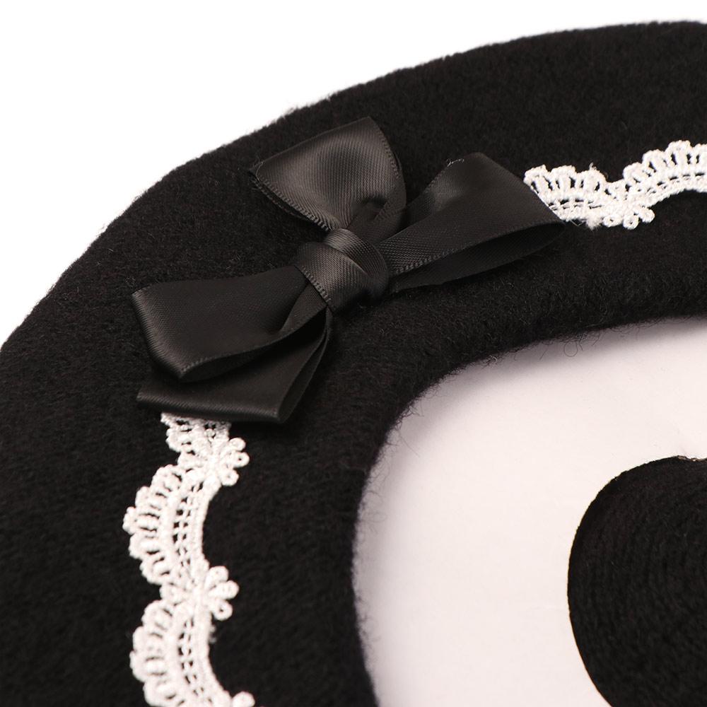Warm Girl Lace Bow Hat Sweet Beanie Cap Y2k Painter Hat  Cosplay