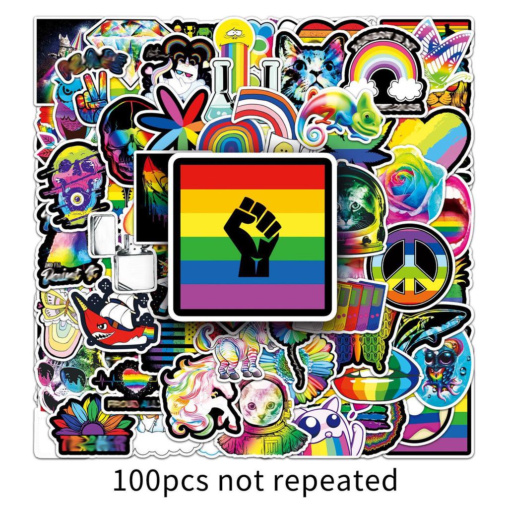 100 Colorful Seven-Color Graffiti Rainbow Stickers: Cartoon DIY Skateboard & Luggage Waterproof Set