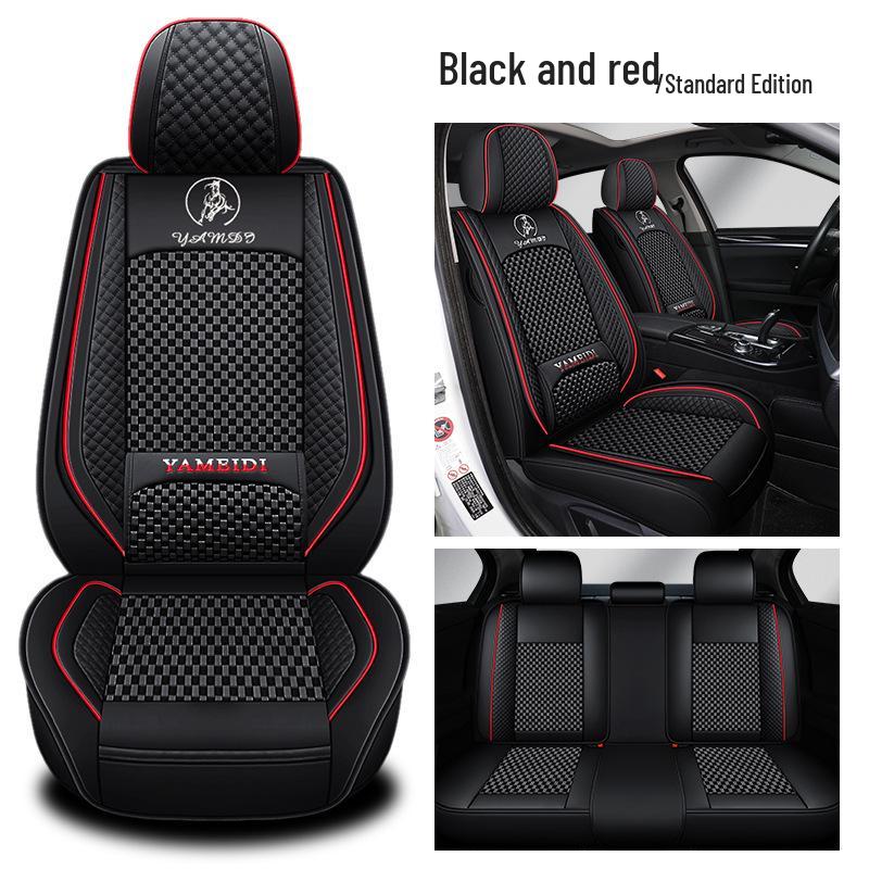 Four-Season Universal Car Seat Cushion - Nappa Leather & Ice Silk, Breathable and Stylish.