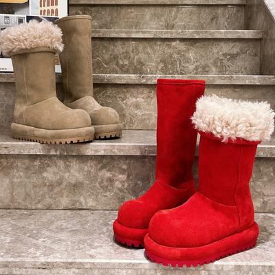 Women's Fur One Thick Bottom Heightening Winter Lightweight Padded Warm Snow Boots Non-slip Wear Casual Sports Flip-flop Two Wear Cotton Boots