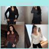 Polyester Lace Vneck Slim Fit Long Sleeve Tshirt For Streetwear Women