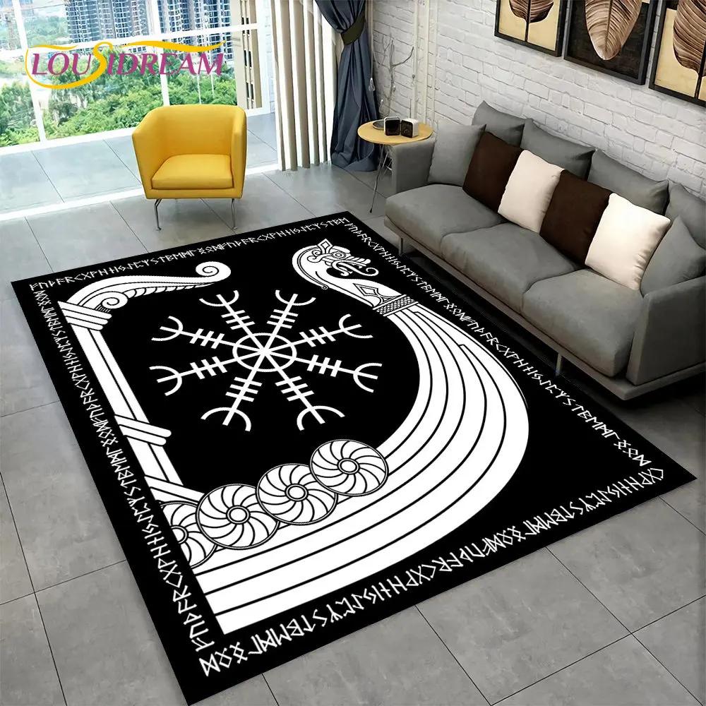 Viking Norse Mythology God Loki Rune Area Rug,Carpet Rug for Living Room Bedroom Sofa Doormat Kitchen Decor,Non-slip Floor Mat