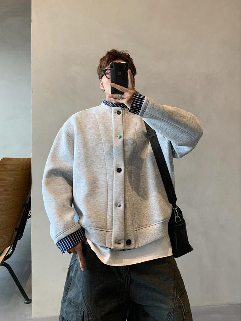 Men's 2026 Trendy Fake Two-Piece Hoodie Jacket - Button Design, Old Money Style, Casual Loose Fit