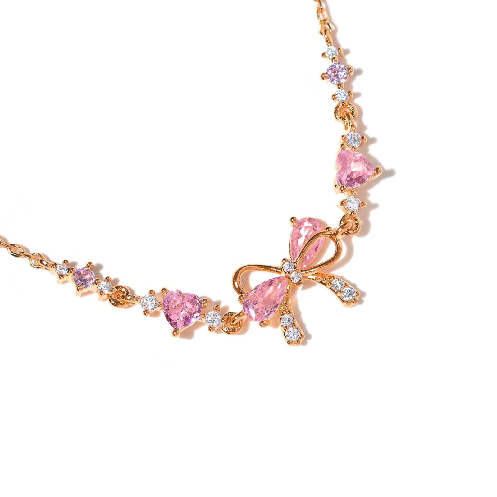 

Стильний браслет із цирконієм із сердечком і бантом, регульована довжина ланцюжка, ручний жіночий наручний аксесуар для вечірки 1