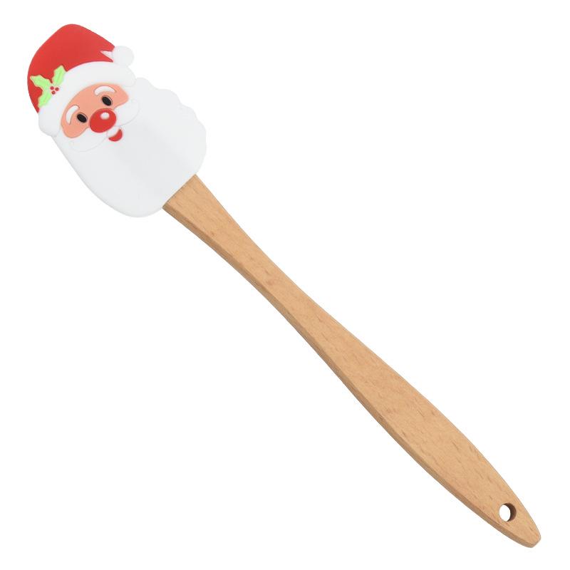 Beech Wood Silicone Christmas Cake Spatula & Scraper for Baking