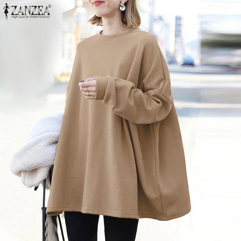 

ZANZEA Женский повседневный свободный пуловер с круглым вырезом и длинными рукавами