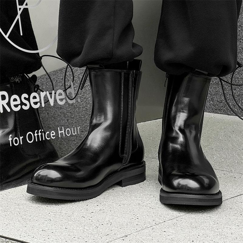 Martin Boots Men's Zipper British Leather Shoes Men's High Top Black Chelsea Boots 14648-J