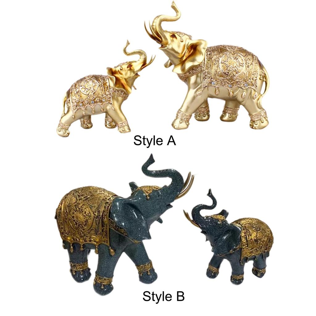 Big and Small Elephant Figurines Sculpture Tabletop Decoration Collection for