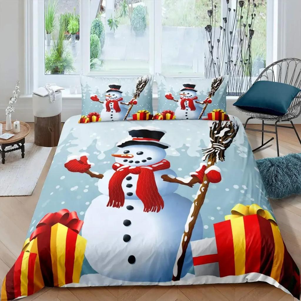 Comforter Snowman Kids Girl Christmas Comforter Winter Snow Bedding Set New Year Cartoon Style Polyester